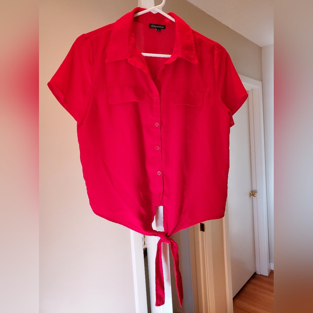 Red top with tie